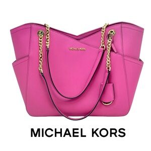 Michael Kors Hot Pink Jet Set Large Chain Travel Tote Bag
